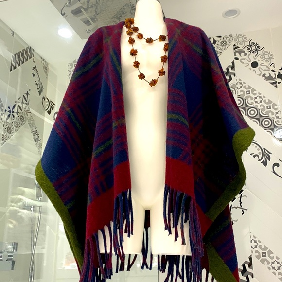 NWT Italian Made Plaid Open Front Knit Poncho Cardigan by CHERISHH - Picture 4 of 11